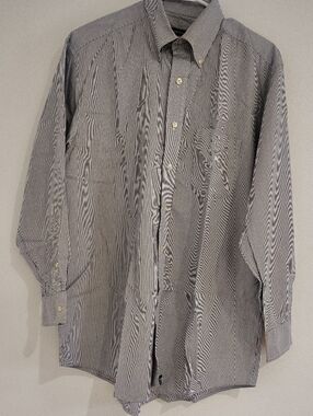 Classic Men's Long-Sleeve Striped Dress Shirt - Black/White